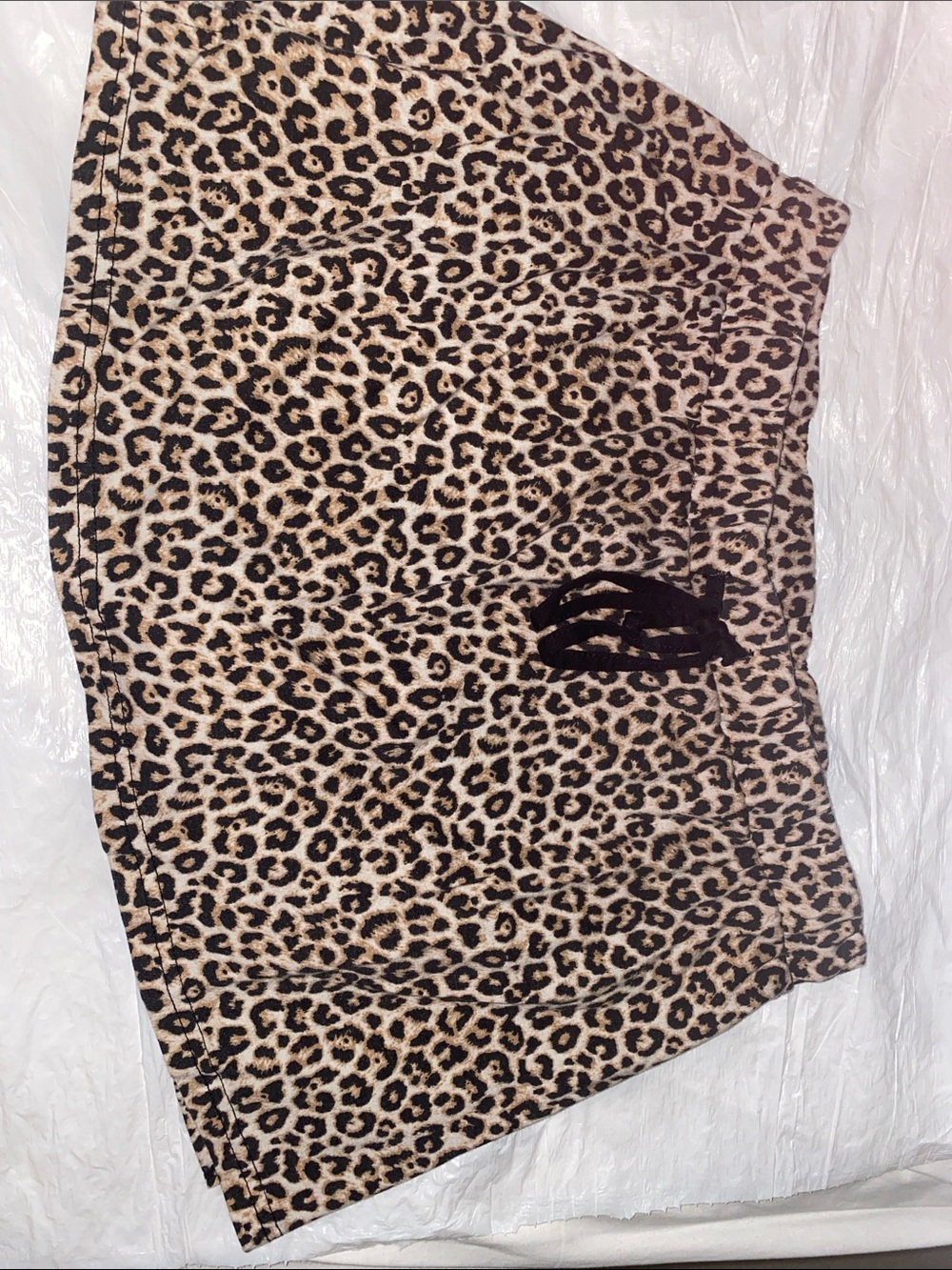 Leopard Print Drawstring Mini Skirt - Beige/Black